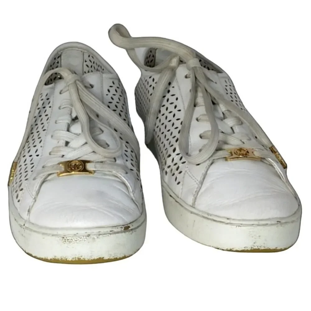 Michael Kors Womens White Leather Sneakers - Size 10M - Pre-owned